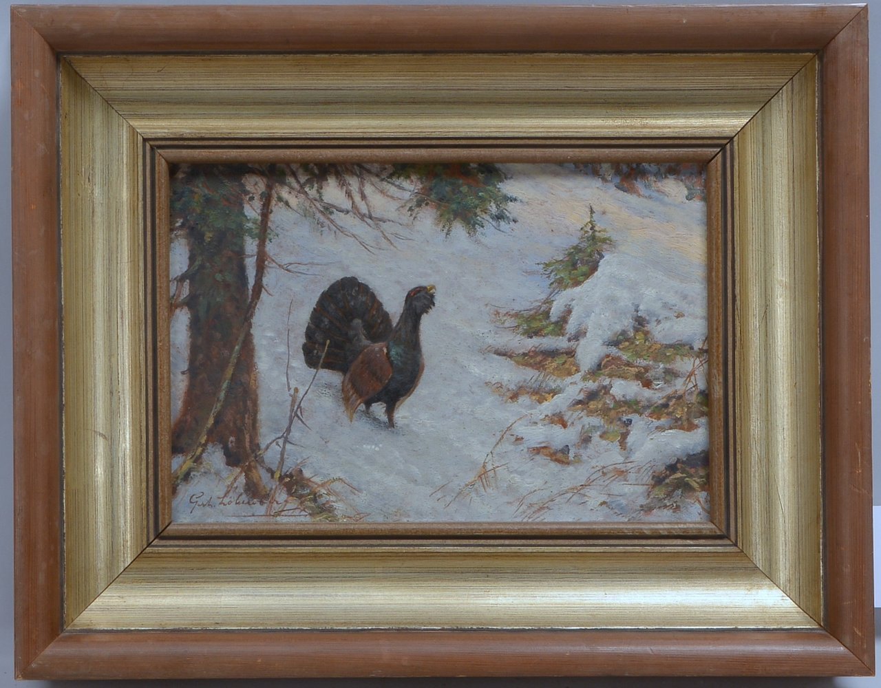 Löbenberg, Gerhard, 'Auerhahn im Schnee', Öl auf Hartfaser/ger., unten li. sign.