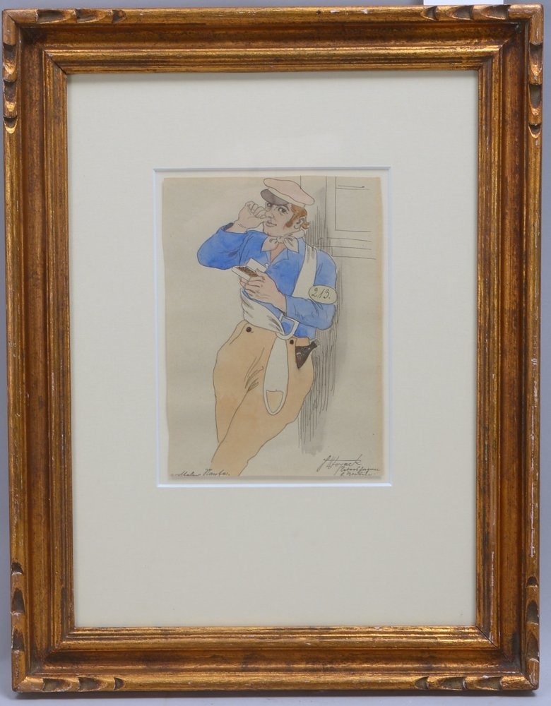 Aquarell, 'Student beim Tabakschnupfen', unten re. sign., unter PP hinter Glas