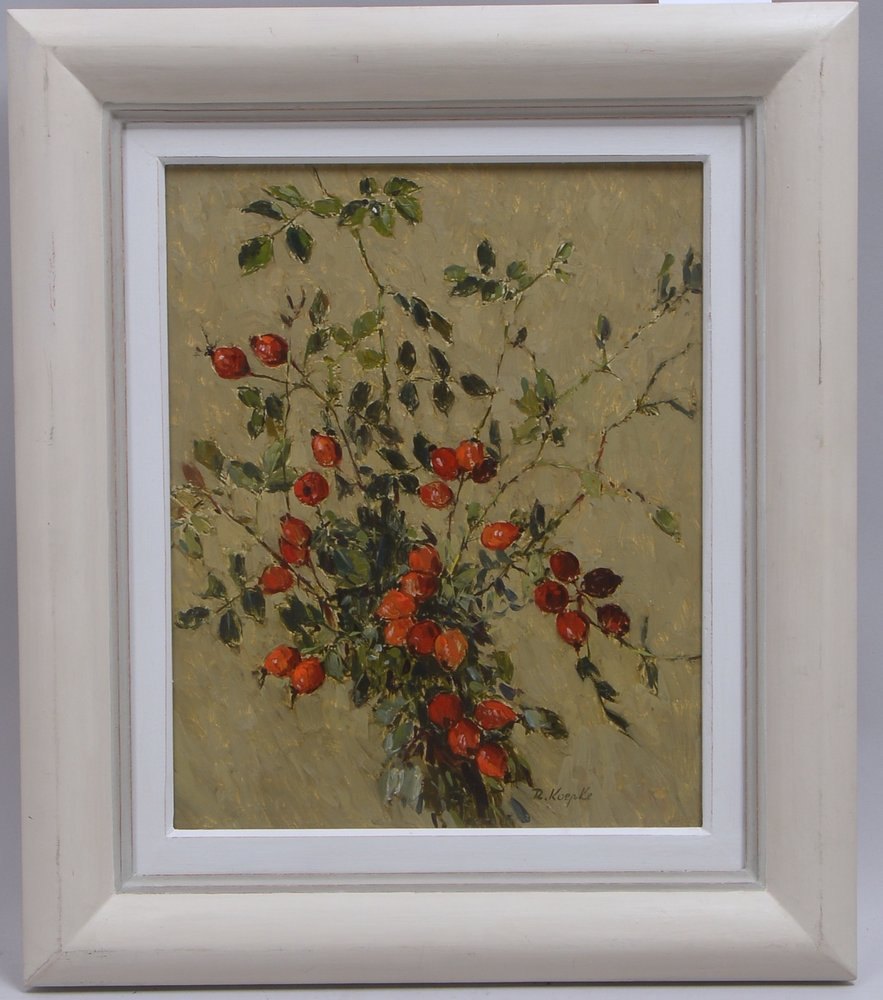 Koepke, Robert, 'Hagebutten', Öl auf Platte/ger., unten re. sign.; Maße 33 x 26,5 cm