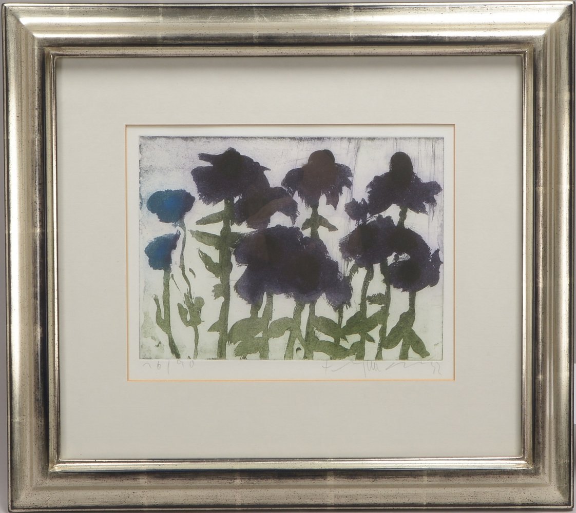 Fußmann, Klaus, 'Kornblumen und Sonnenhut', Farbrad., Aufl. '16/90', sign., hinter Glas