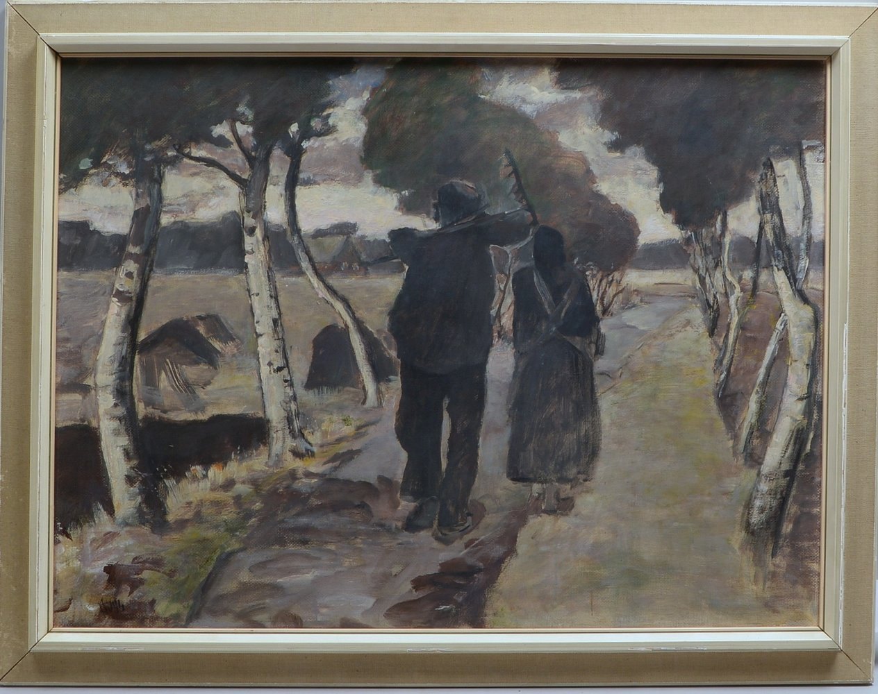 Huys, Benny, 'Bauernpaar auf Birkenweg', Öl auf Hartfaser/ger., unten li. sign.