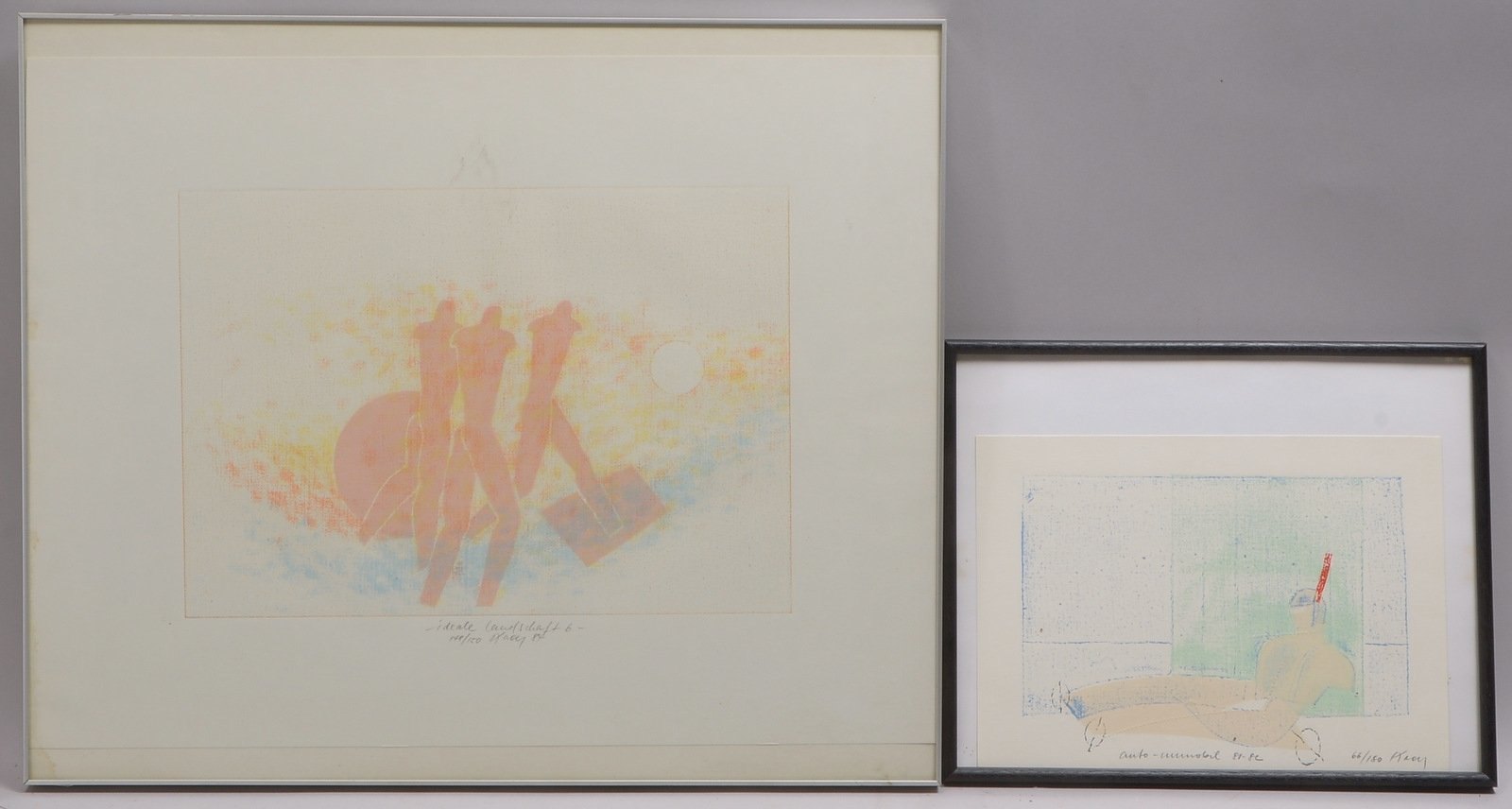 2 Lithogr., sign./dat.: 'Ideale Landschaft 6', Aufl. '148/150', und 'Auto-unmobil', Aufl. '66/180'