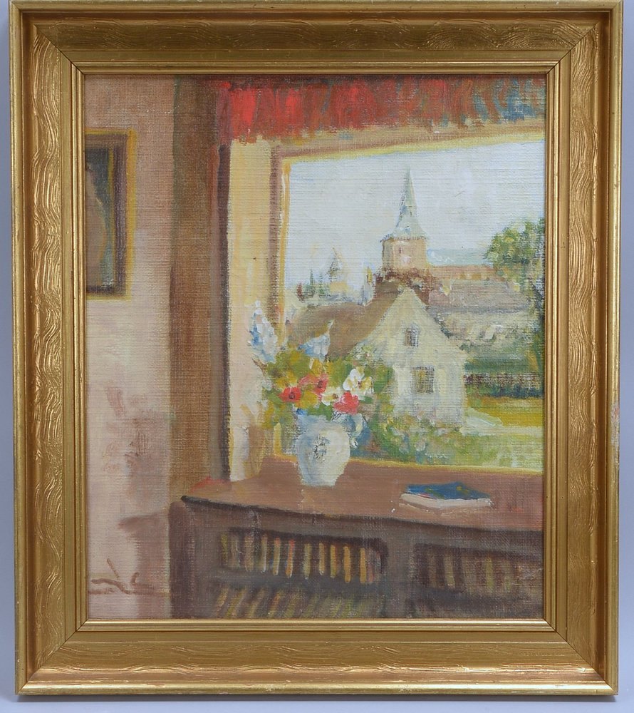 Gemälde, 'Blick aus dem Fenster', Öl/Lw, unsigniert; Bildmaße 49,5 x 42 cm