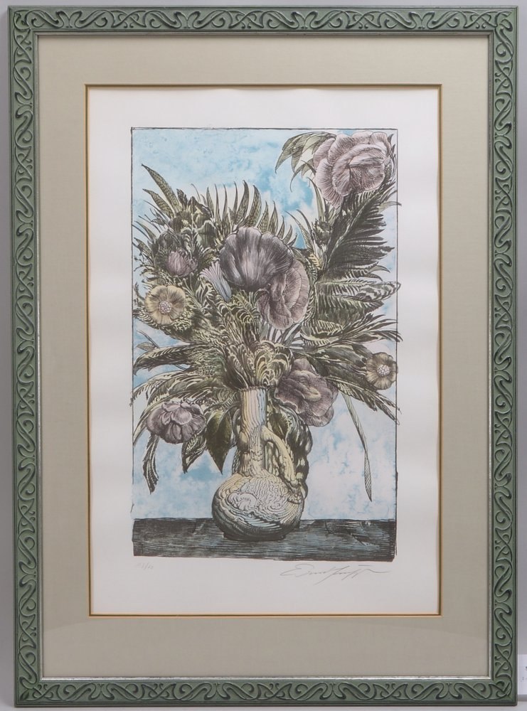Fuchs, Ernst, 'Blumen in Vase', Farbserigrafie, Aufl. '15/70', signiert