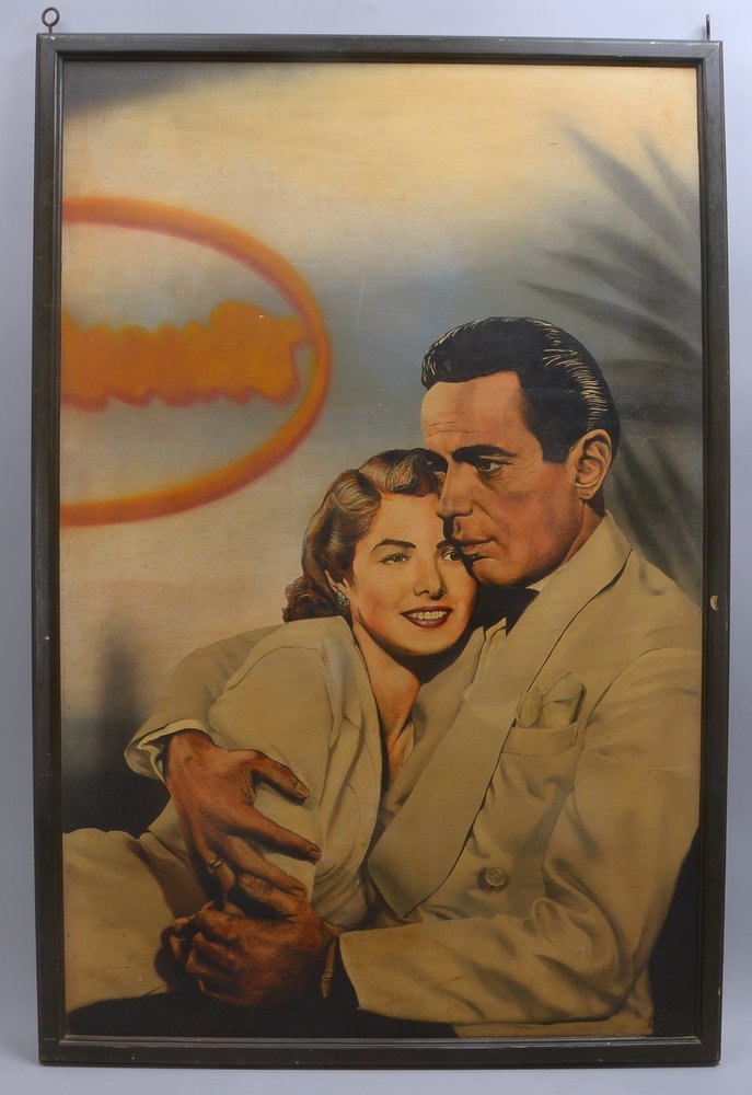 Kino-Schautafel zum Film 'Casablanca', 'Humphrey Bogart und Ingrid Bergman', Malerei/Holz