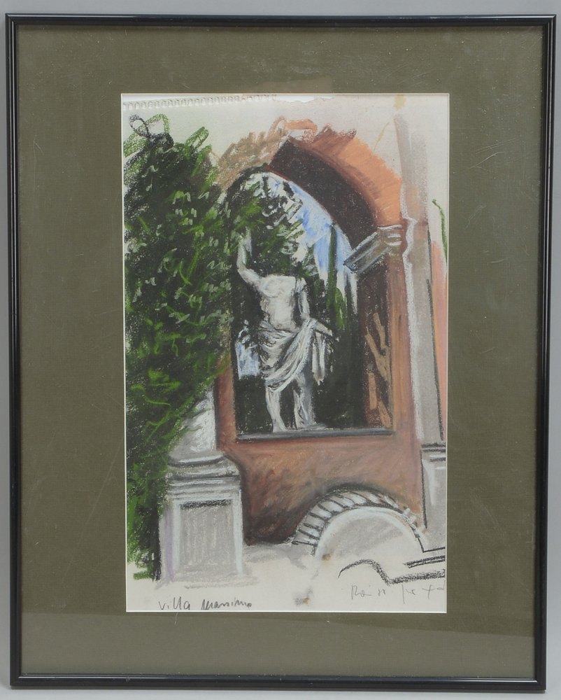 Waller, Jürgen, 'Villa Massimo', Pastellkreide, unsign., bet.; Rahmenmaße 51 x 41 cm