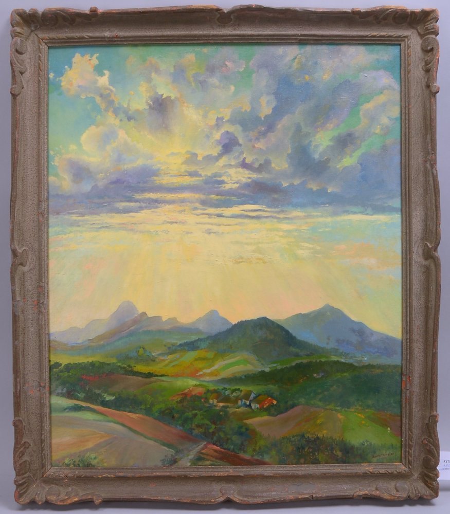 Schwarzmeier(-?), 'Dorf in Landschaft...', Öl/Lw, unten re. sign./dat.; Bildmaße 80 x 67,5 cm