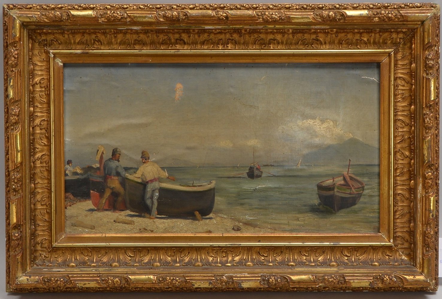 Gemälde, 'Fischer an der Küste', Öl auf Holz/ger., unsigniert (reinigungsbed.)