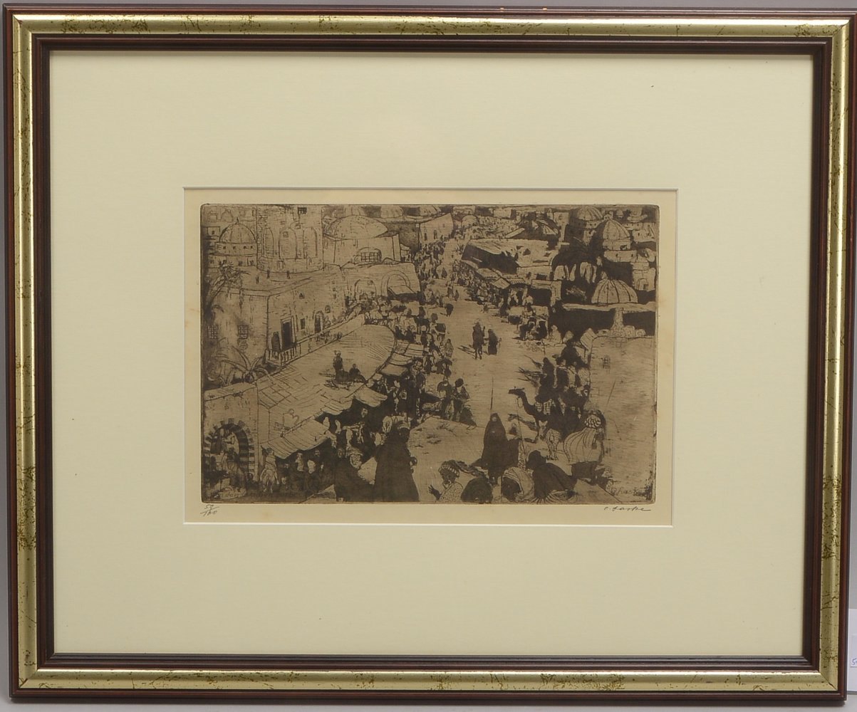 Laske, Oskar, 'Orientalische Marktzene', Radierung, sign., unter Passepartout hinter Glas ger.