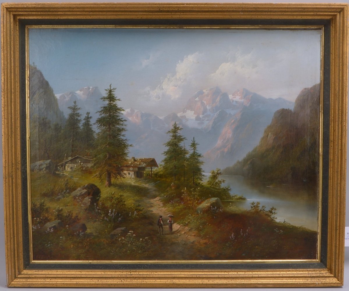 Boehm, Eduard, 'Bauernpaar am Gebirgssee', Öl/Lw, unten li. sign.; Bildmaße 64 x 80 cm