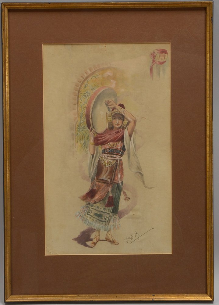 Aquarell, 'Tänzerin', unten rechts (nicht eindeutig leserlich) monogr., unter PP hinter Glas ger.