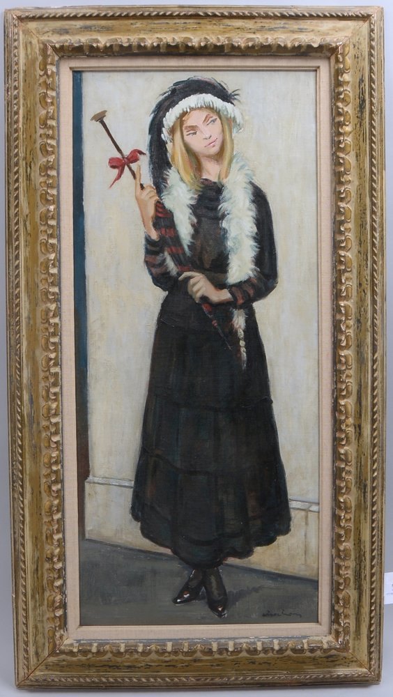 Chochon, André E.L., 'Frau mit Regenschirm', Öl auf Lw/doubl., unten re. sign.