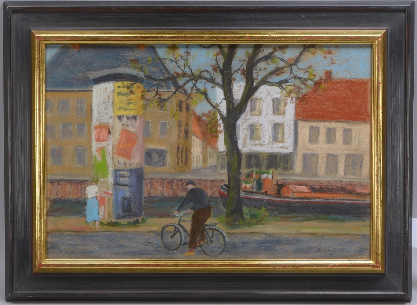 Grundmann, Dirk, 'Mann mit Fahrrad am Kanal', Pastell/Gouache, sign./dat. '1939', hinter Glas