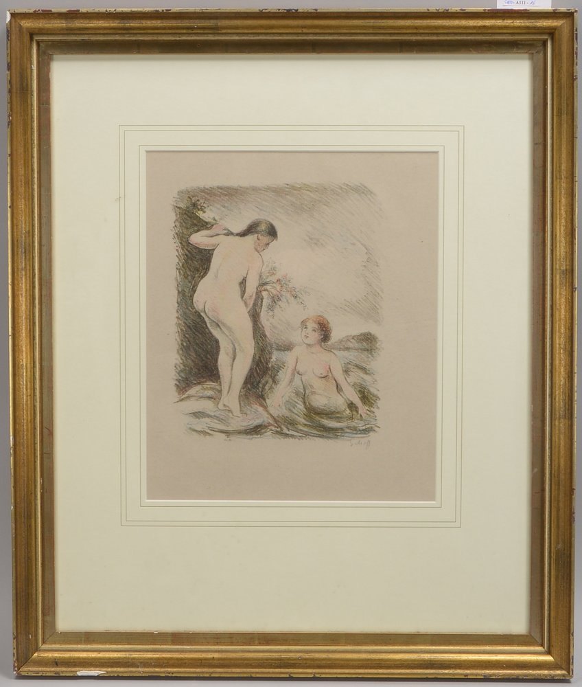 Schoff, Otto, 'Zwei Badende', Farblithografie, unten rechts sign., unter PP hinter Glas ger.