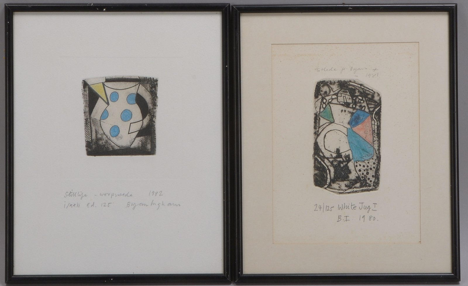Ingham, Bryan, 2 Farbradierungen: 'White Jug I', und 'Still Life', sign., hinter Glas ger.