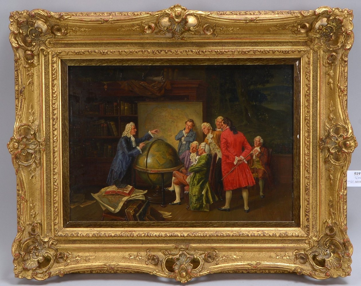 Franke, Albert Joseph, 'Gelehrte bei Erörterung des Weltenglobus', Öl auf Holz/ger.