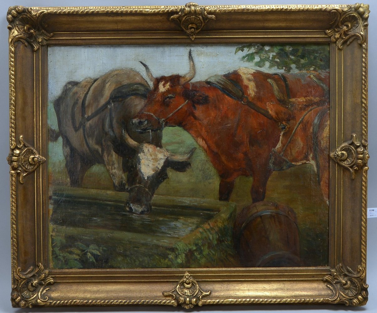Schaum, Bernhard, 'Kühe an der Tränke', Öl/Lw, unten re. sign.; Bildmaße 60 x 76 cm