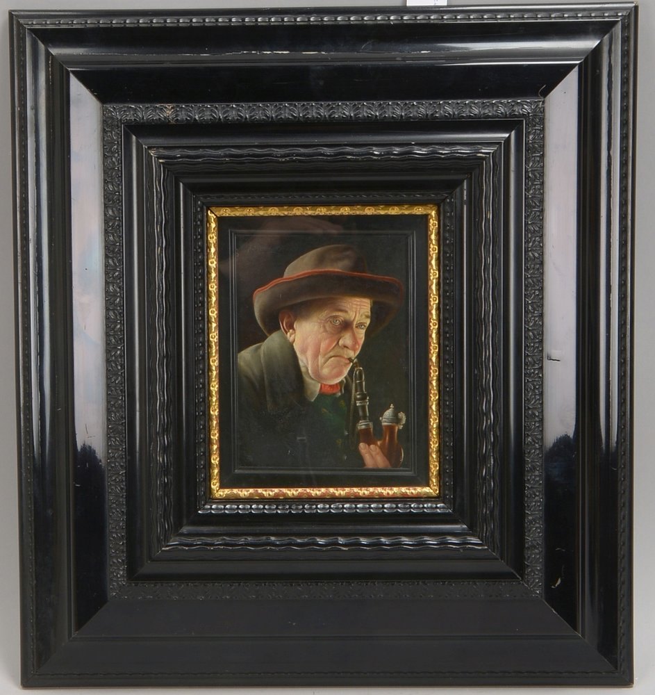 Heuser, Carl, 'Der Pfeifenraucher', Öl auf Holz, oben links signiert, hinter Glas gerahmt