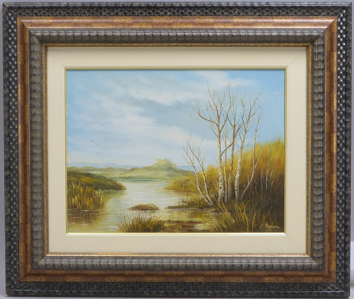 Leone, Salvatore, 'Uferlandschaft mit Schilf und Birke', Öl/Lw, unten re. sign., verso bez.