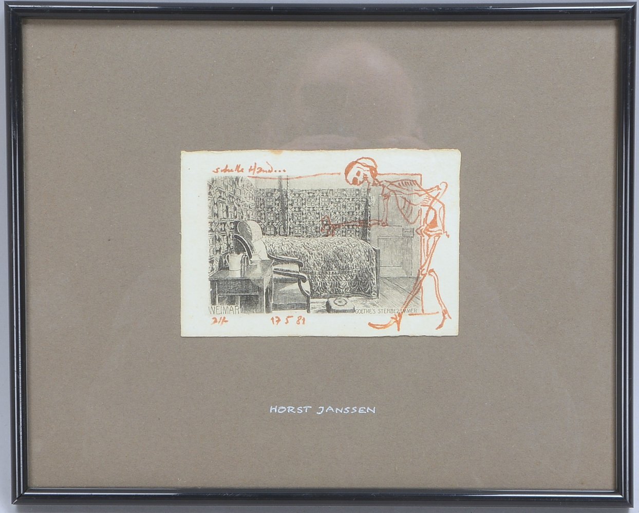 Janssen, Horst, vom Künstler mit Filzstiftzeichnung versehene Postkarte, monogr./dat.