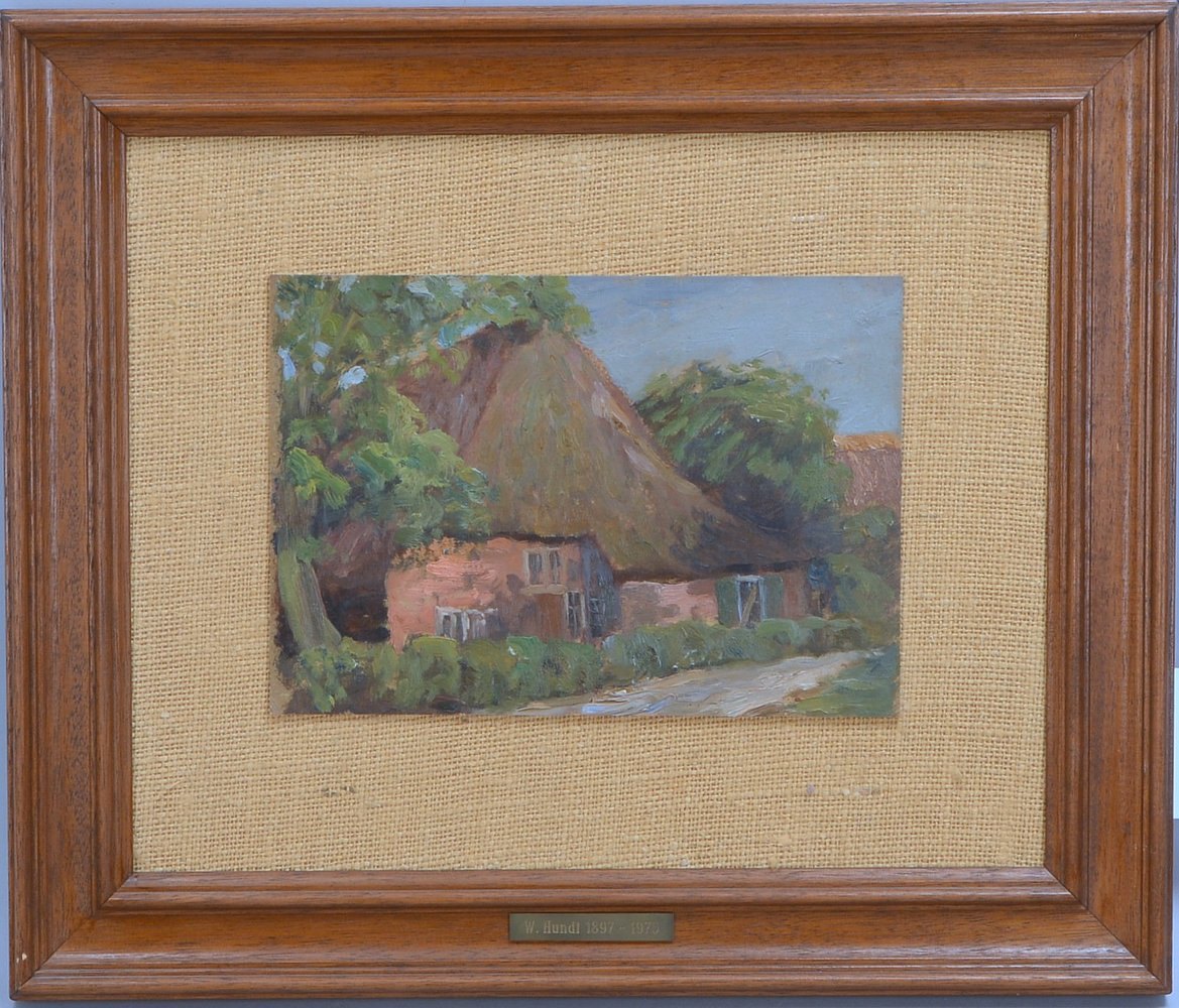 Hundt, Walter, 'Bauernkate', Öl auf Malkarton/ger., auf Messingplatte bez.