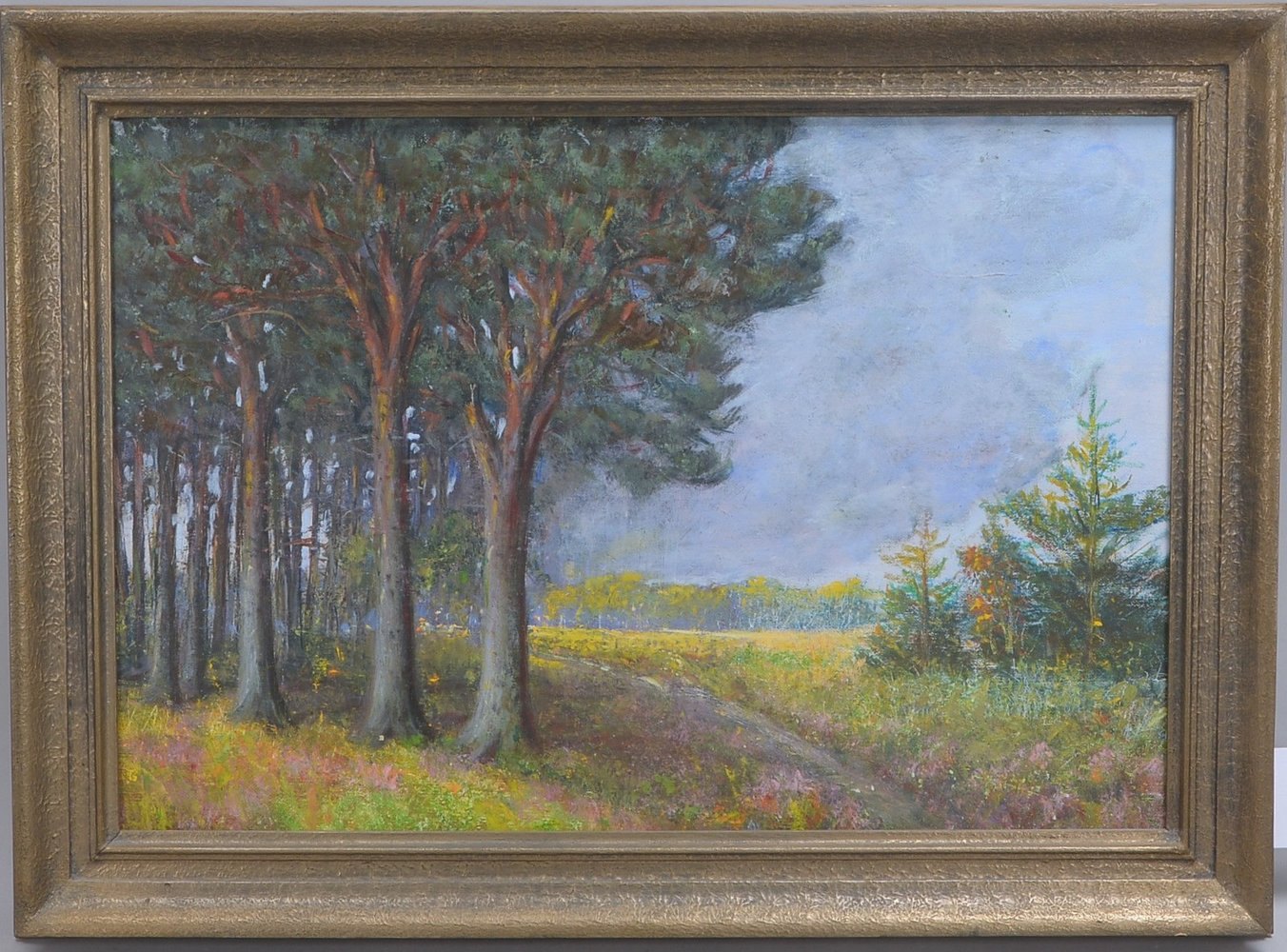 Gemälde, 'Waldweg', Öl auf Platte/ger., unsigniert; Bildmaße 40 x 58 cm
