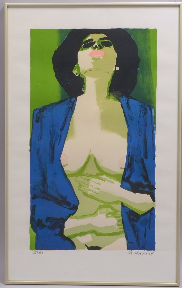 Kind, G. 'Frauenakt im blauen Mantel', Farblithografie, Aufl. '25/180', unten re. sign.