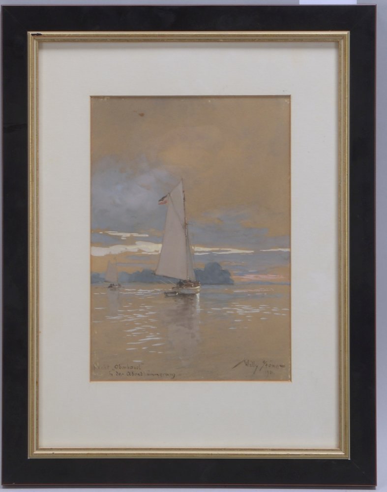 Stöwer, Willy, 'Yacht Oberhavel in der Abenddämmerung', Gouache, sign./dat. '1901', bet.