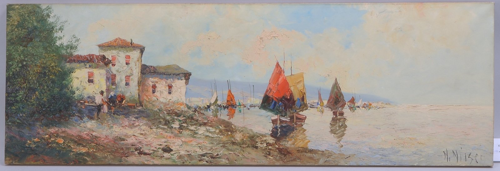 Nilsen, H., 'Ital. Küstenlandschaft', Öl/Lw, unten re. sign.; Bildmaße 39 x 118 cm