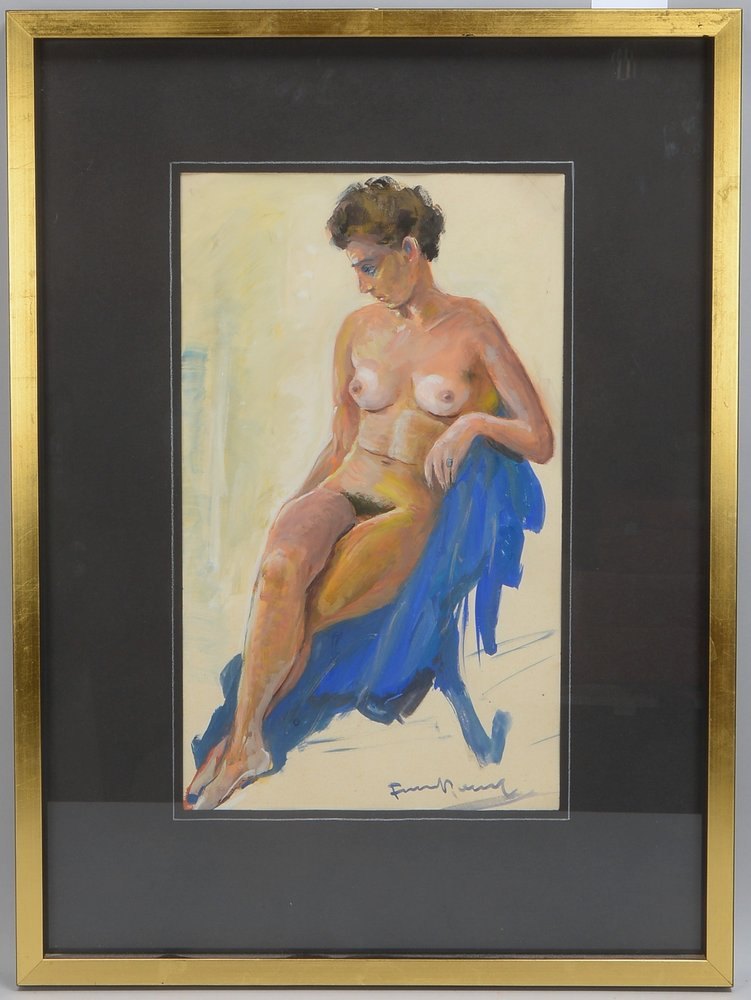 Malerei, 'Aktmodell', Acryl auf Papier, unten rechts signiert, unter PP hinter Glas ger.