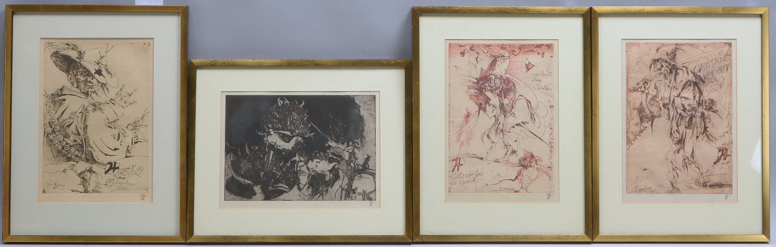 Janssen, Horst, 4 Radierungen, jeweils in Blei monogr., unter PP hinter Glas ger.