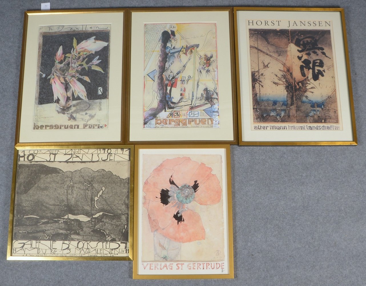 Janssen, Horst, 5 Ausstellungsplakate, teils in Blei monogr., hinter Glas/3x unter PP