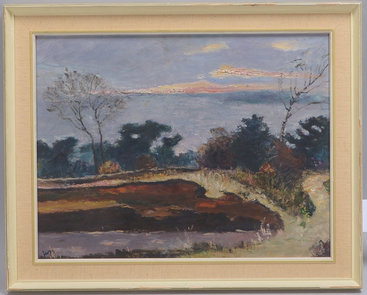 Huys, Bernhard, 'Dämmerung in Worpswede', Öl/Hartfaser, unten li. sign.; Maße 39 x 50 cm