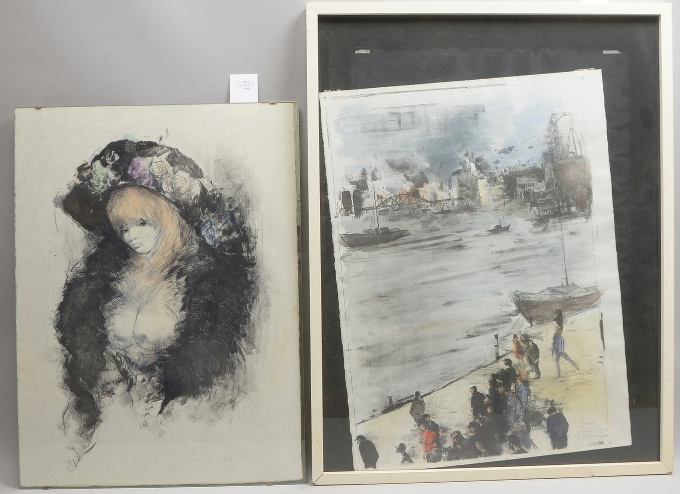 Bachmann, Otto, 2 Farblithografien: 'Hafen', und 'Jg. Frau mit Hut', 'Épreuve d'artiste', sign.