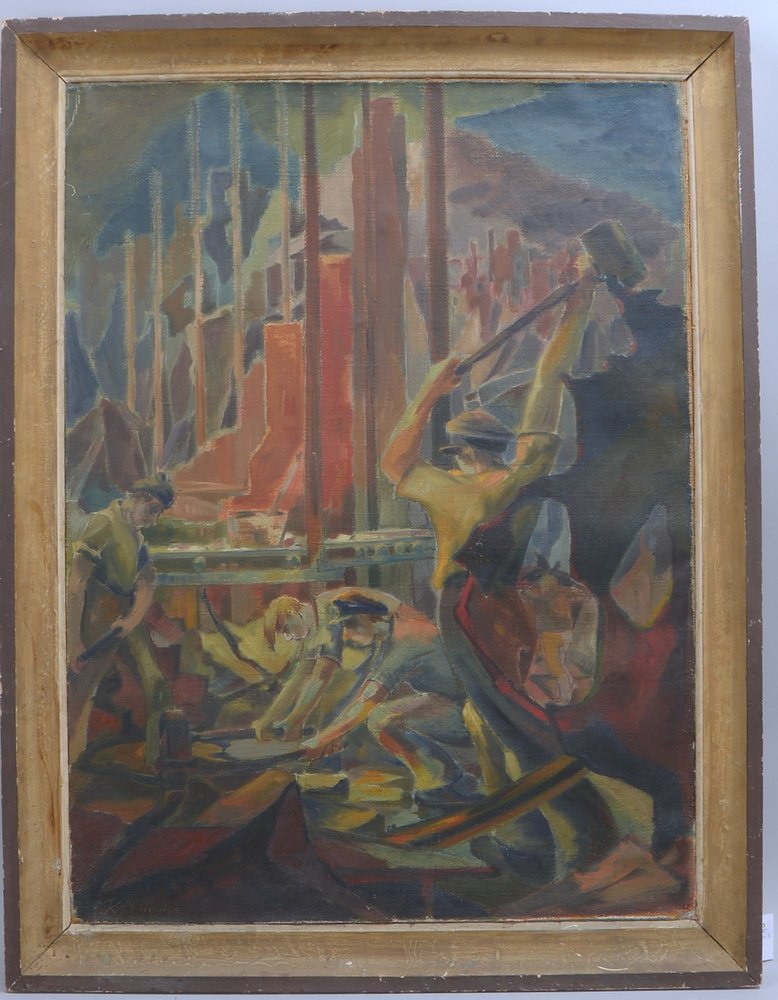 Voutta, Kurt Michael, 'In der Schmiede', Öl/Lw, unten li. sign.; Bildmaße 100 x 75 cm