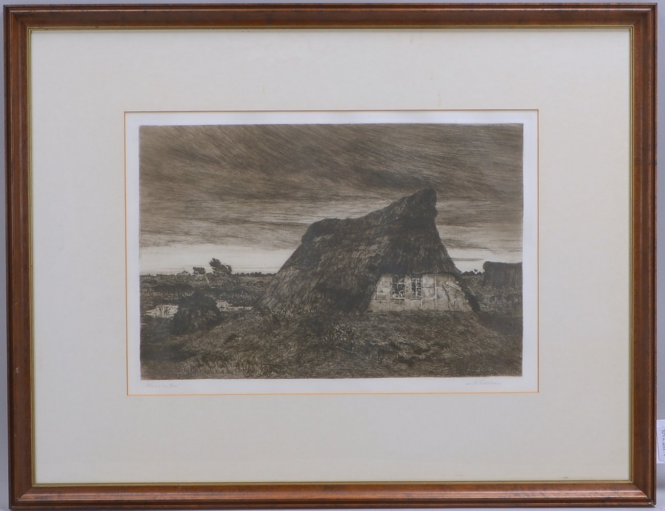 Radierung, 'Abend im Moor' (nach Anna Feldhusen), bleisign./bet., hinter Glas ger.