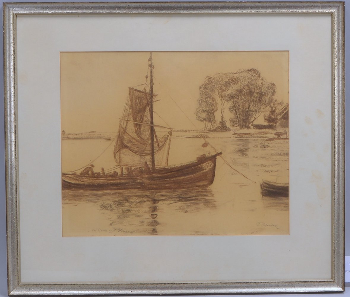 Diefenbach, Lucidus, 'Fischerboot auf der Weser', Kreidepastell, sign./bet., hinter Glas