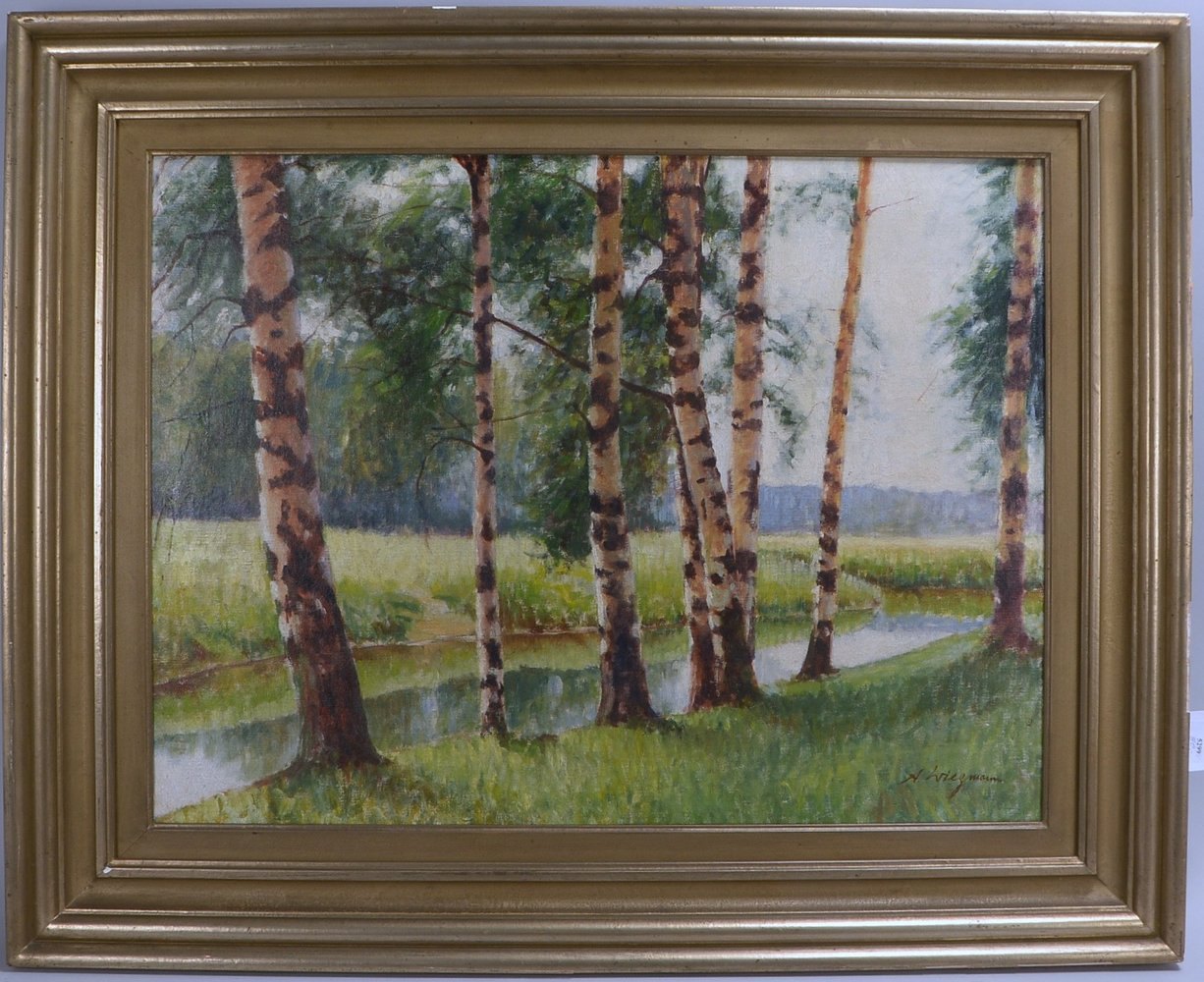 Wiegmann, Alfred, 'Birken am Moorkanal', Öl/Lw, unten re. sign.