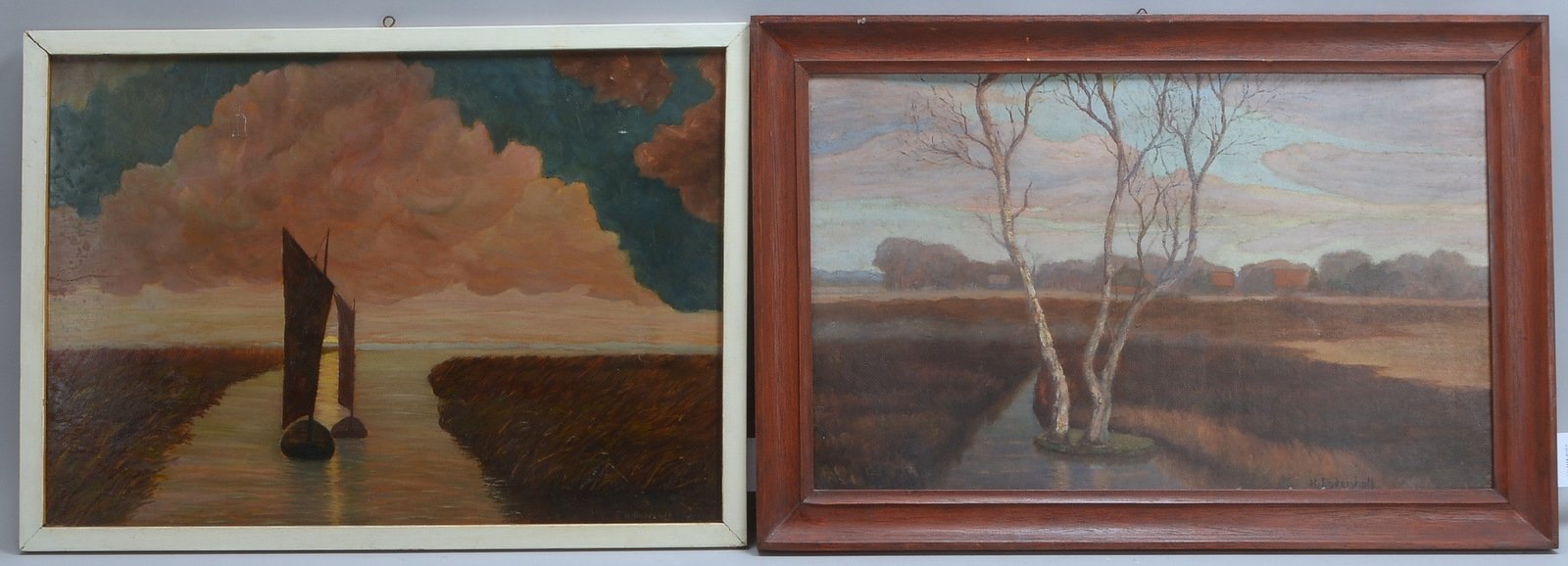 Dodenhoff, Heinz, 2 'Worpsweder Landschaften', Öl/Platte, signiert, 1x doppels.