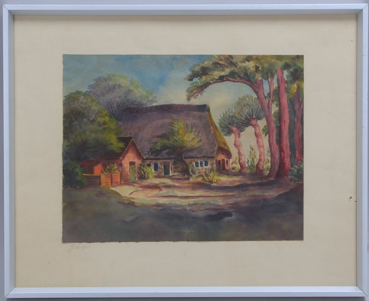 Arnold, Christian, 'Worpsweder Bauernkate', Aquarell, unten li. monogr., hinter Glas