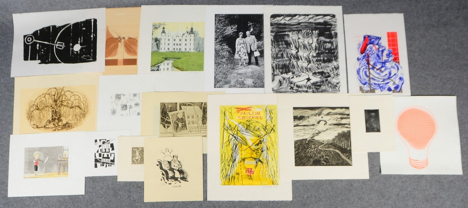 18 Griffelkunst-Grafiken, versch. Künstler und Techniken, Blätter jeweils ungerahmt