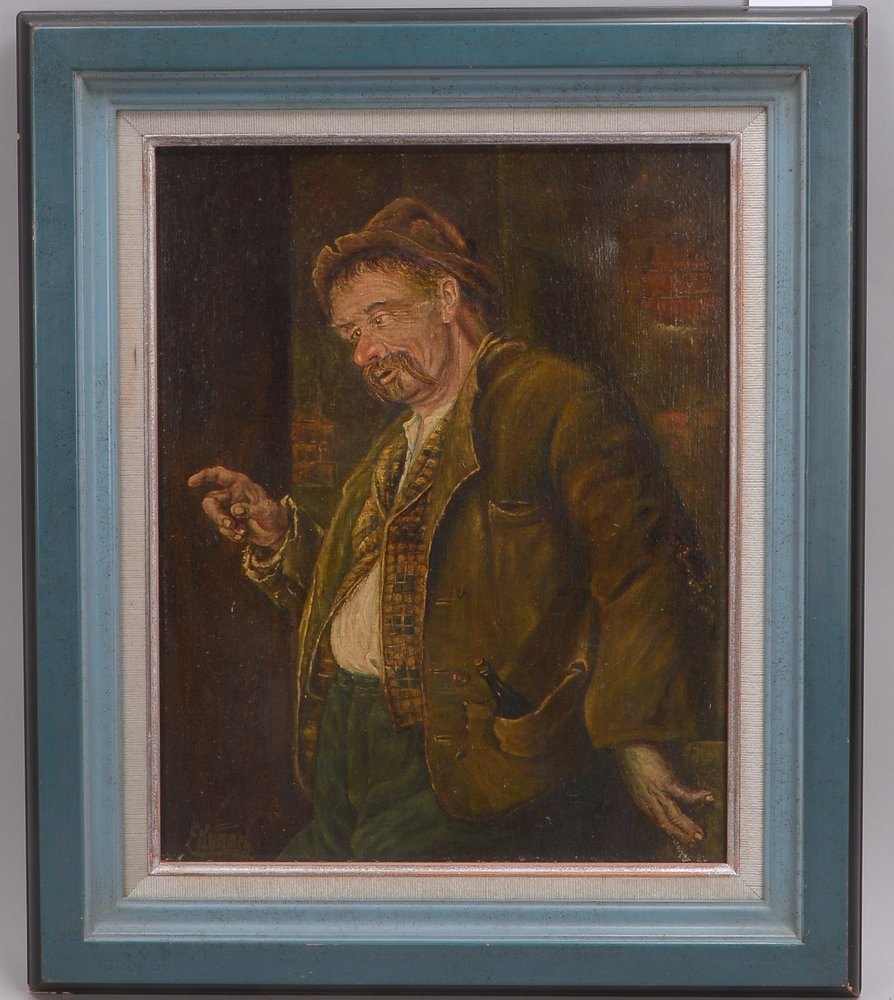 Kümmel, E., 'Der Trinker', Öl/Lw, sign.; Bildmaße 50 x 40 cm, Rahmenmaße 66 x 56 cm