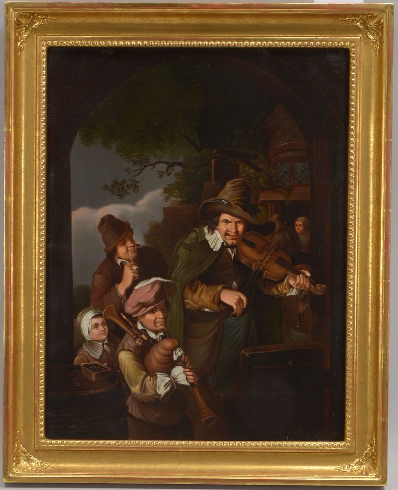 Gemälde (um 1900), 'Dudelsackspieler und Geiger', Öl/Lw, unsigniert; Maße 35 x 46 cm