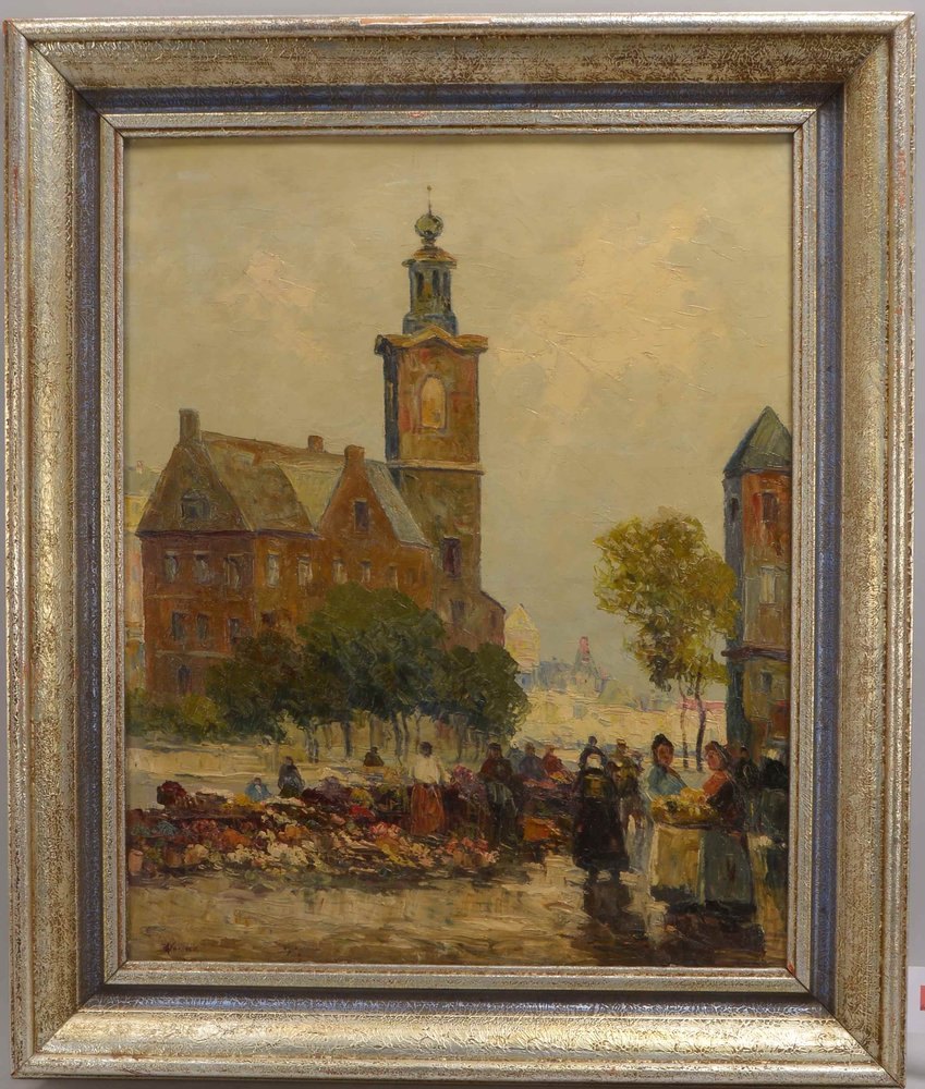 Nowak, Willi, 'Blumenmarkt am Kirchhof', Öl/Lw, unten rechts signiert
