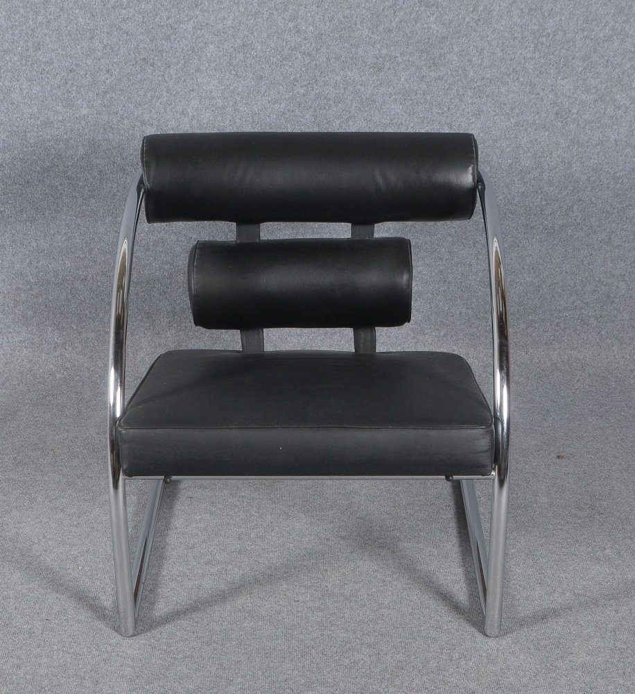 Sessel, 'Rock'n'Roll' (1992), verchr. Stahlgestell, schwarzes Canaro-Kunstleder