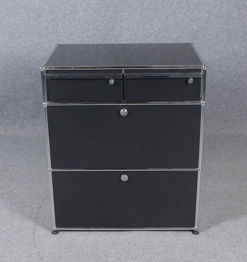 USM Haller, Designer-Büroschrank/Highboard, Stahl/Chrom, 2x Klapptüren/2x Schübe