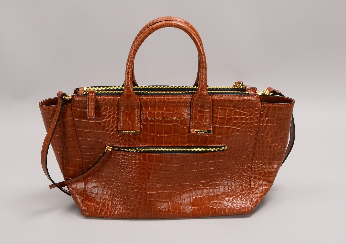 Kurt Geiger, Damenhandtasche, braunes Echtleder in Kroko-Prägung, mit Schulterriemen