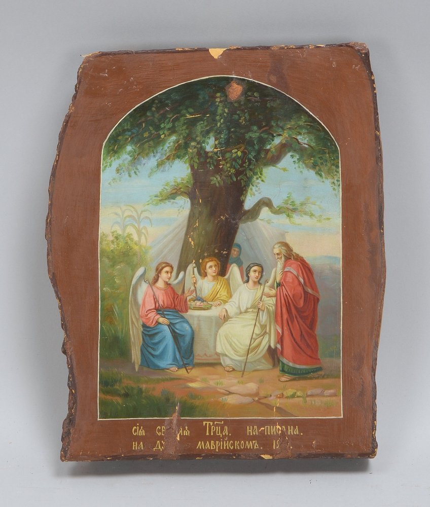 Ikone (Russland, um 1900), auf Baumscheibe; Maße 24 x 19,5 cm