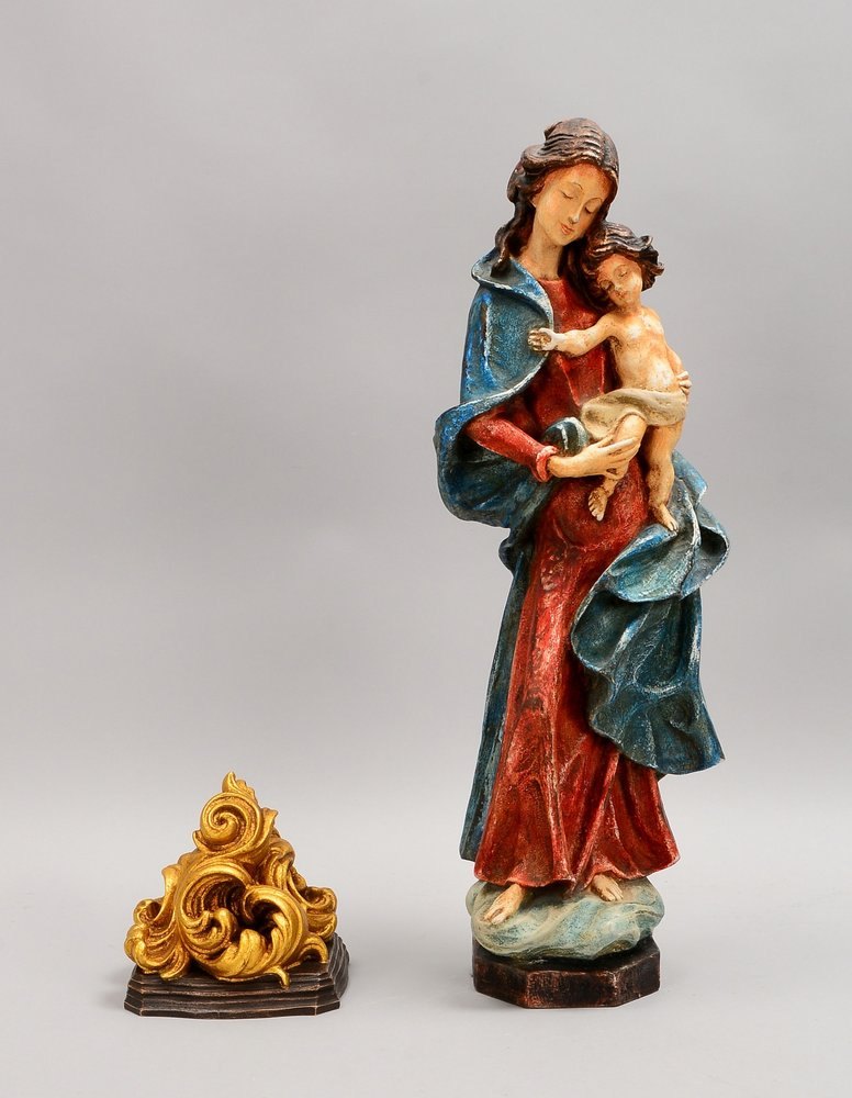Werkstatt Achatit/Tüb., Madonnenfigur (nach barockem Vorbild), Holz geschn., auf Sockel