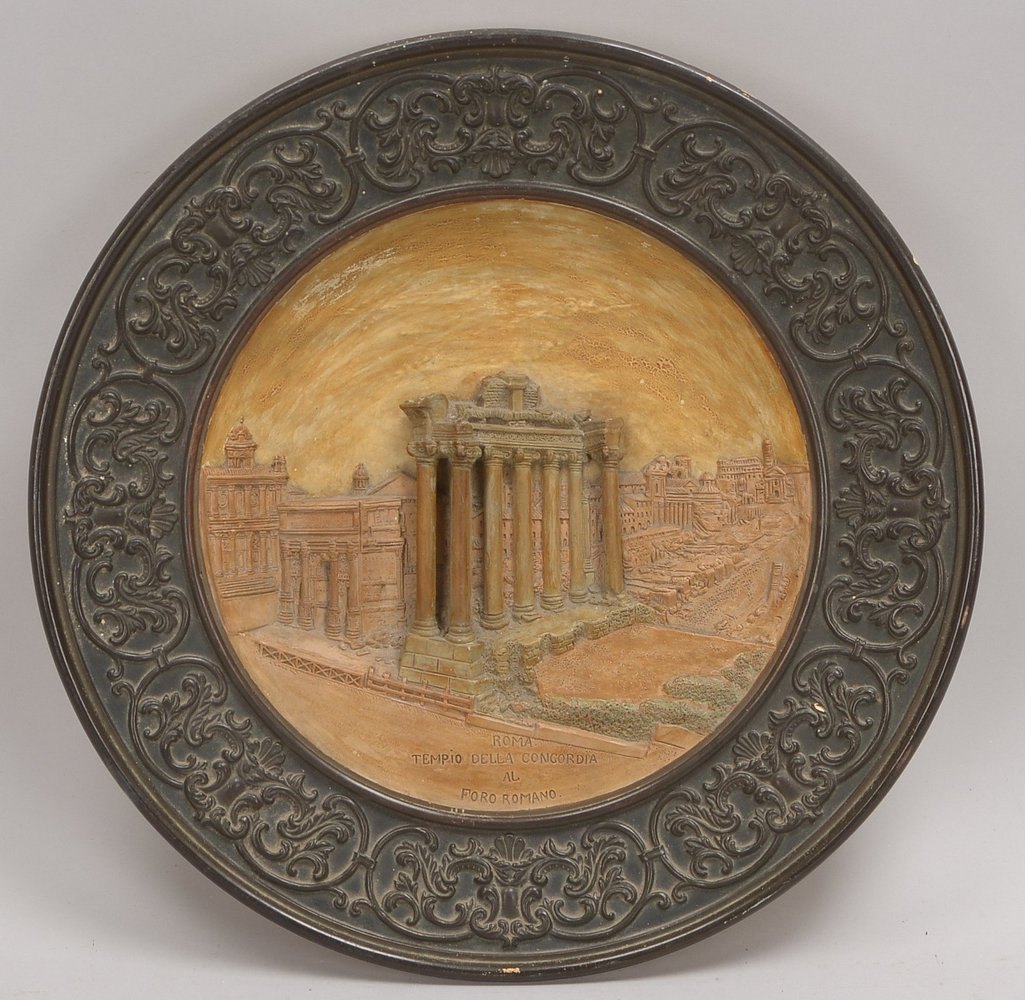 Ansichtenteller, Keramik, 'Roma - Tempio della Concordia', mit Reliefrand; Ø 41 cm